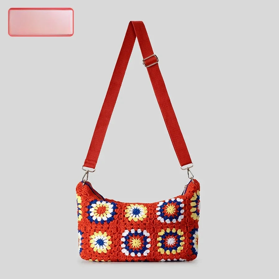 Borsa a tracolla in cotone uncinetto traforato – shoulder bag artigianale floreale con zip, stile boho