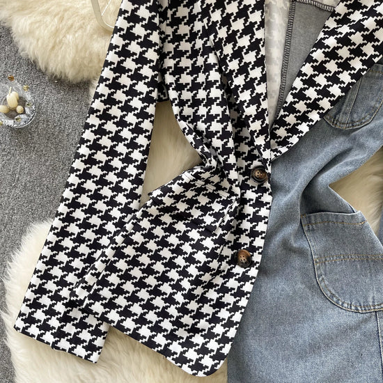 Giacca patchwork in denim con rever 2025 – blazer overshirt donna doppio bottone, vita slim, stile commuter