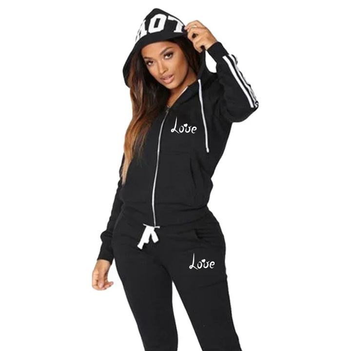 Set tuta donna autunno/inverno 2025 – Felpa con cappuccio + pantaloni con stampa “Love Letter”, outfit sportivo fashion
