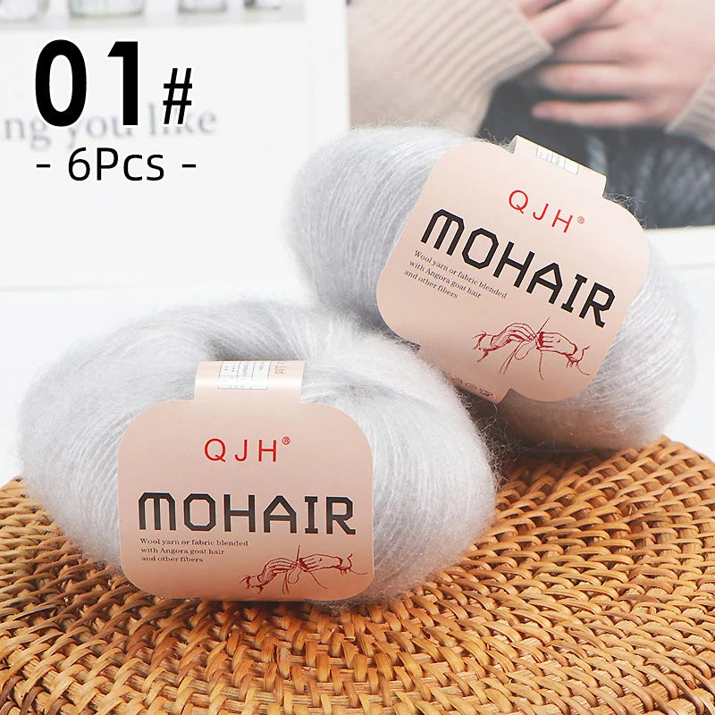Set 6 gomitoli filato mohair morbido – lana angora effetto fluffy per maglioni, sciarpe, shawl fai-da-te