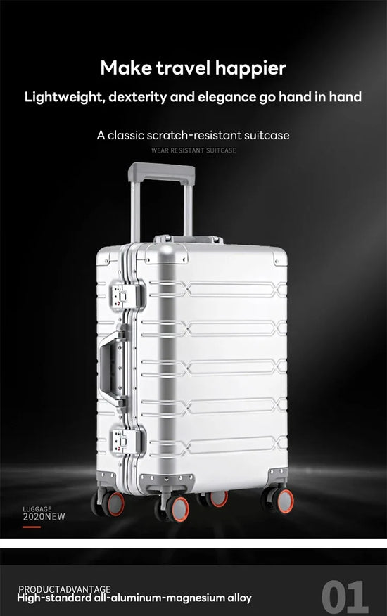 Valigia 10kg 15kg 20kg in alluminio con ruote 360° e lucchetto TSA – Trolley rigido leggero da cabina e stiva