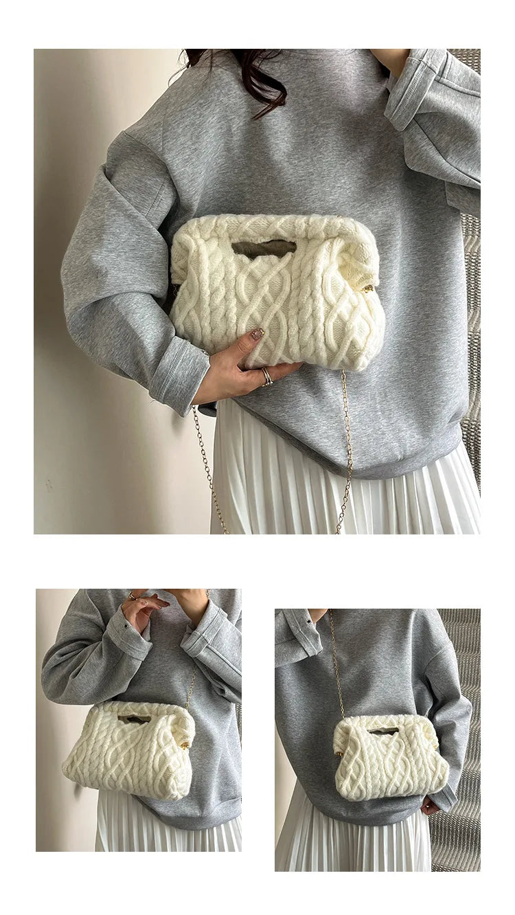 Borsa Crochet Donna Invernale – Crossbody Tricot con Catena e Texture Maglia