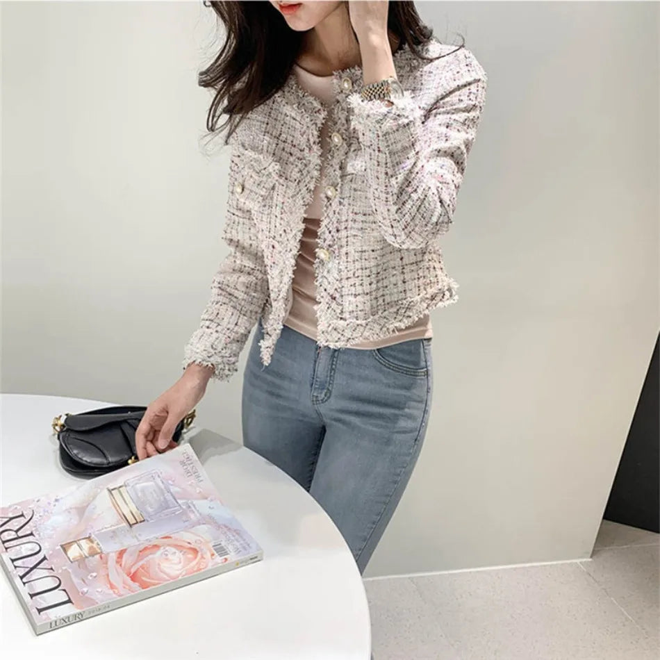 Cardigan Corto Donna Stile Coreano con Collo Tondo e Design Aperto – Giacca Imbottito