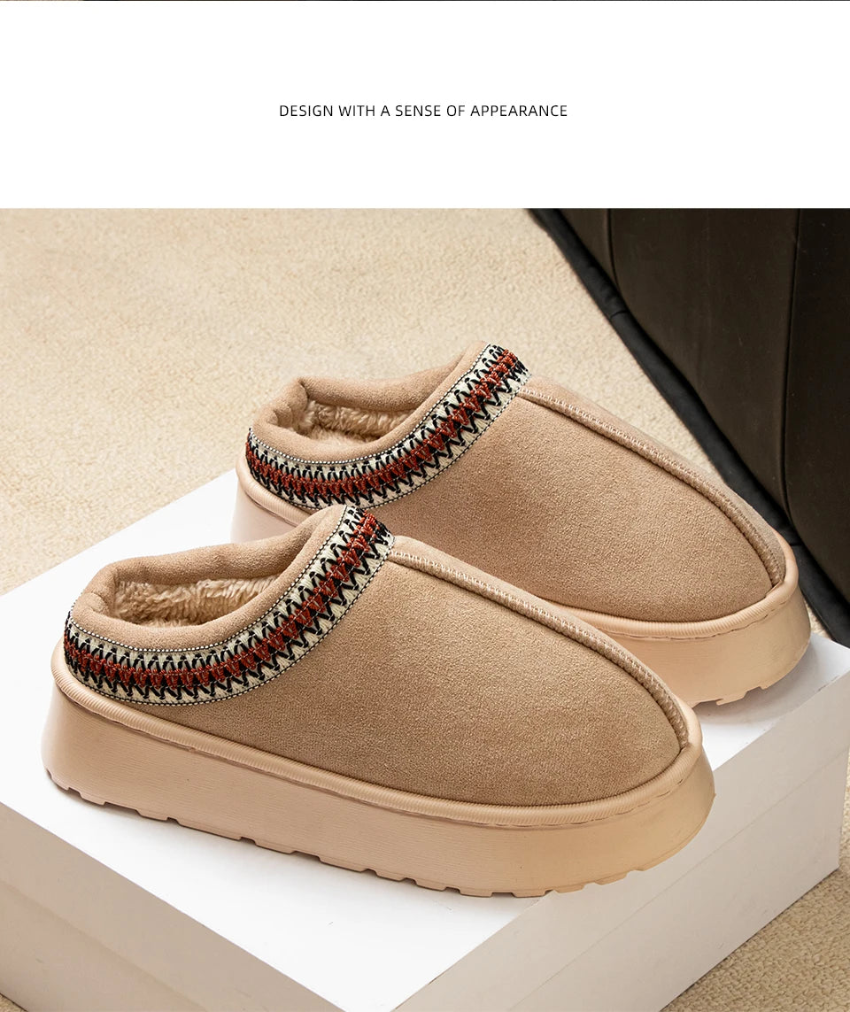 Slippers donna invernali ricamate antiscivolo ‒ pantofole plush indoor/outdoor con suola spessa e bordo caldo per l’inverno 2025