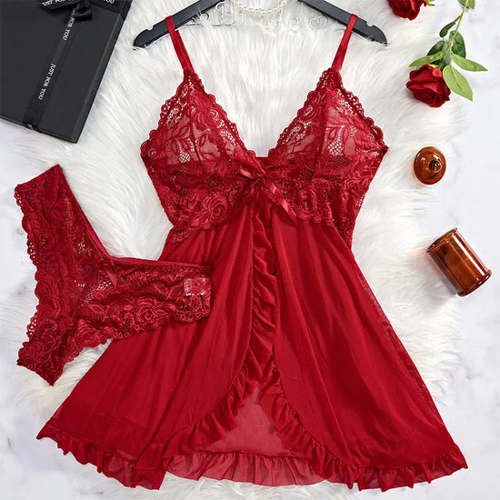 Completo lingerie plus size in pizzo con reggiseno, perizoma e vestaglia trasparente – Set elegante e romantico