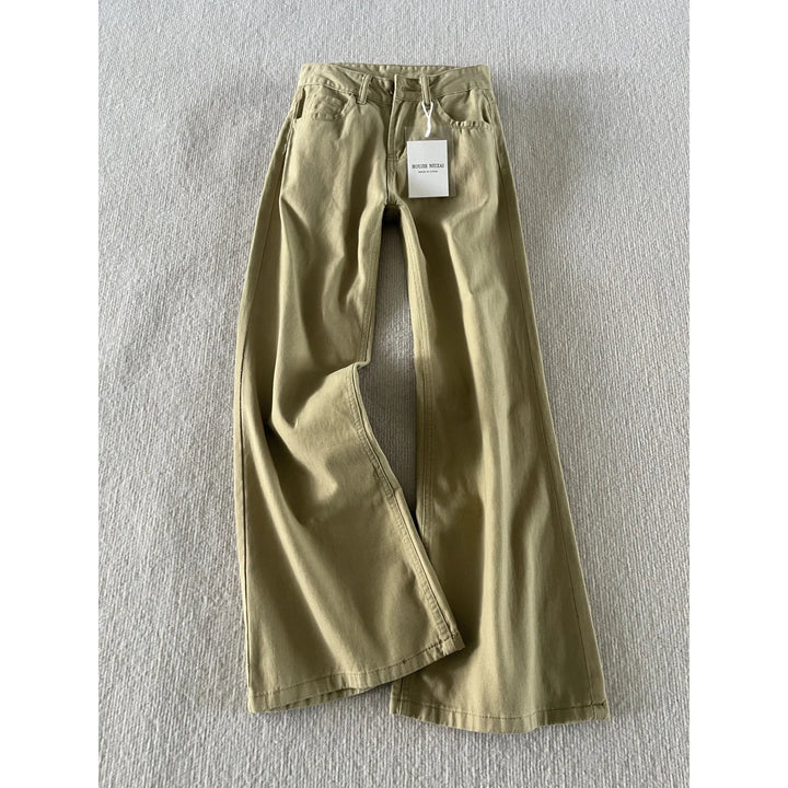 Jeans khaki a vita bassa da donna – stile retrò americano, gamba larga, lunghezza completa, micro flare, taglie comode, casual e confortevoli