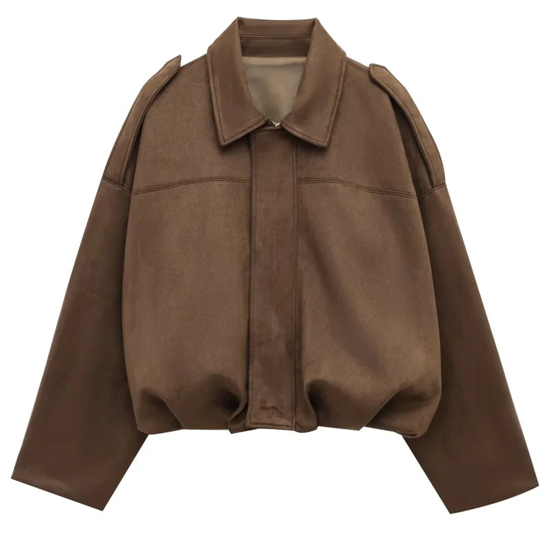 Giacca Bomber Donna con Zip, Collo a Revers e Maniche Lunghe – Giubbotto Corto Stile High Street 2025 per Autunno/Inverno