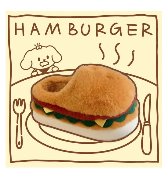 2026 new style autumn and winter fun home cotton slippers couple cute hamburger full-covered heel fuzzy shoes warm men and women