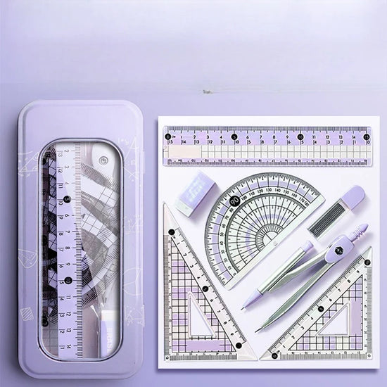 Ruler 8-piece Set Student-specific Compass Measuring Angle Ruler Triangle Ruler Ruler  Full Set of Ruler Stationery Gift Package