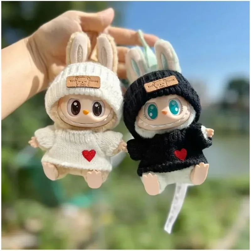 Set di abbigliamento per bambola Labubu da 17 cm – Cappello orso e maglione con cuore