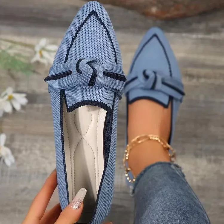 Ballerine Donna  – Scarpe Slip-On Traspiranti in Maglia a Punta con Nodo Decorativo
