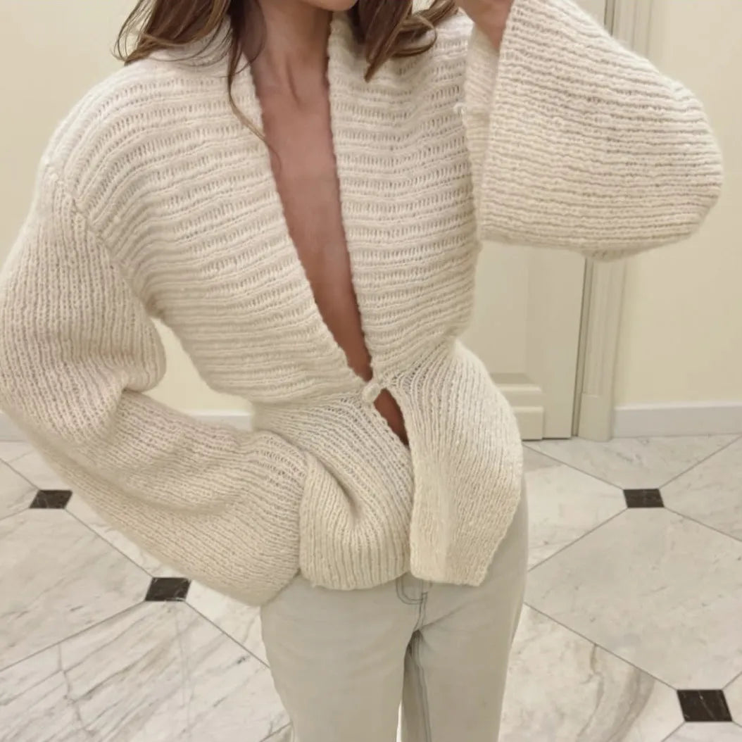 Maglione Y2K vintage da donna con scollo a V e collo revers – Slim fit knitwear retrò 2000s