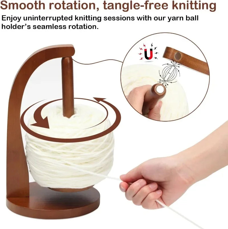 Supporto Gomitolo Filo in Legno Rotante con Sistema Magnetico – Porta Gomitolo per Uncinetto e Maglia