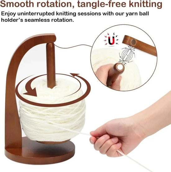 Supporto Gomitolo Filo in Legno Rotante con Sistema Magnetico – Porta Gomitolo per Uncinetto e Maglia
