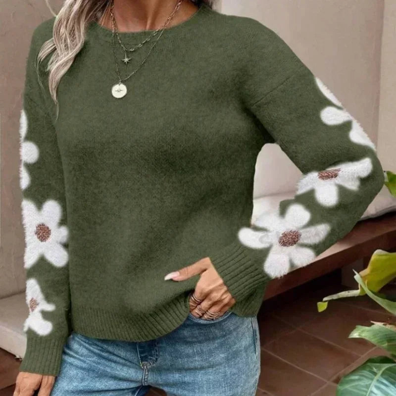 Pullover jacquard a fiori donna 2025 – Maglione elegante floreale knit per autunno/inverno, stile temperamento casual