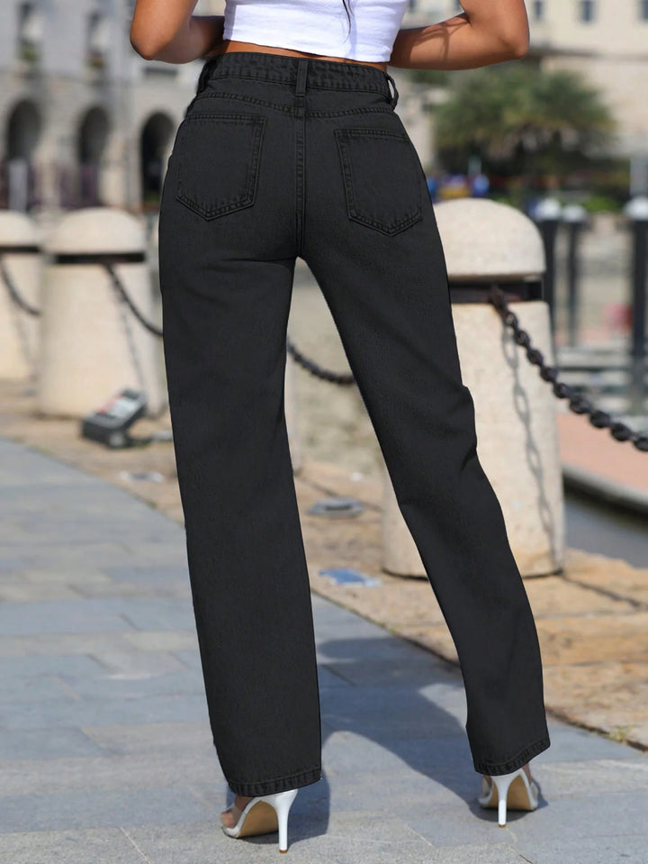 Jeans a zampa donna eleganti con perline | Vita alta, tasche, zip e bottone | Stile casual fashion