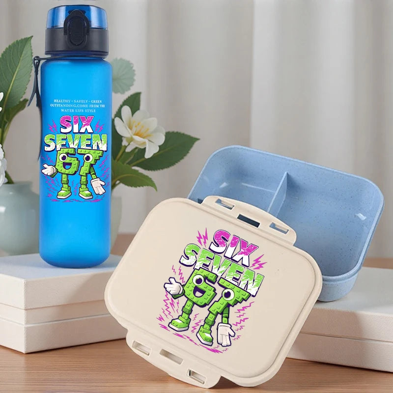 2pcs Steal A Brainrot Bento Lunch Box Water Bottle 67 Six Seven Cartoon Printed Lunch Box Boys School Supplies Children Gifts