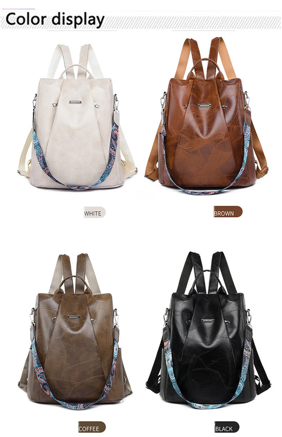 Zaino donna in pelle sintetica PU grande capacità – backpack anti-furto retrò per scuola, viaggio e uso quotidiano