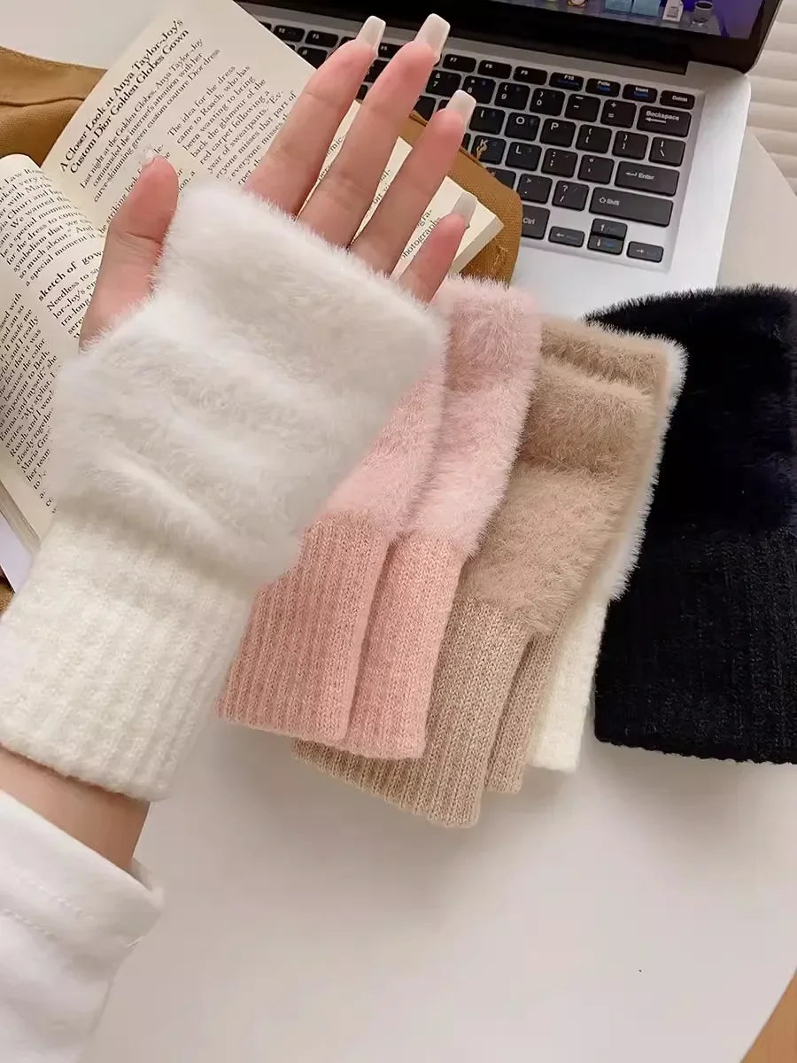 Guanti in pelliccia sintetica “mink fleece” half-finger donna – Guanti senza dita caldi e morbidi per l’inverno, perfetti per scrivere e usare lo smartphone