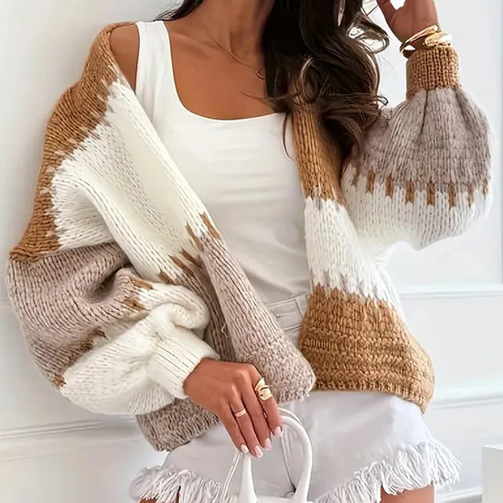 Cardigan donna autunno con scollo a V – Maglione / cardigan lungo in maglia leggera, stile loose eleganti