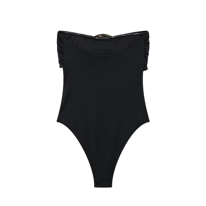 Body suit nero off-shoulder donna 2025 – modello aderente sexy a spalle scoperte, lingerie e outfit femme fatale
