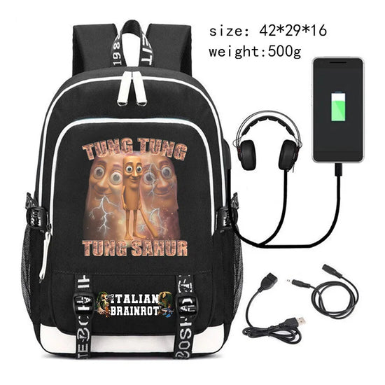 Zaino “Tung Tung Tung Sahur” – Meme Italian Brainrot in moda streetwear virale