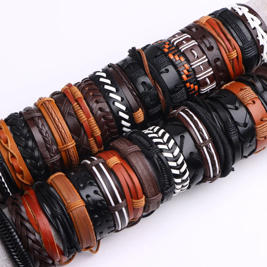 10-100 Braccialetti in Pelle Intrecciata Regolabili – Bracciali Uomo / Donna All’Ingrosso Retro Style