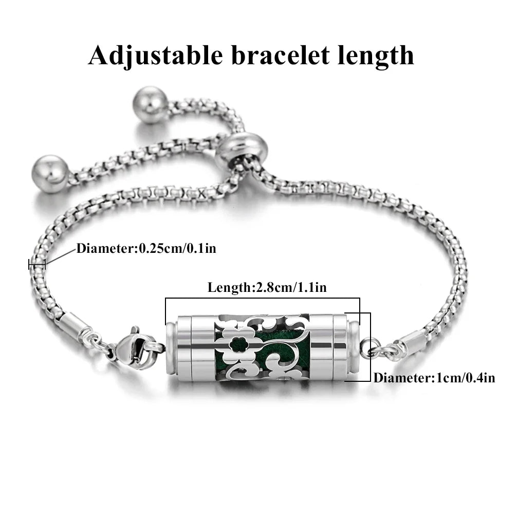 Bracciale diffusore aromaterapia argento in acciaio inox – Ciondolo profumato regolabile per oli essenziali