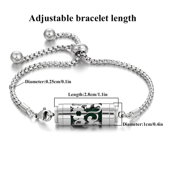 Bracciale diffusore aromaterapia argento in acciaio inox – Ciondolo profumato regolabile per oli essenziali