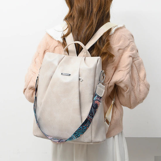 Zaino donna in pelle sintetica PU grande capacità – backpack anti-furto retrò per scuola, viaggio e uso quotidiano