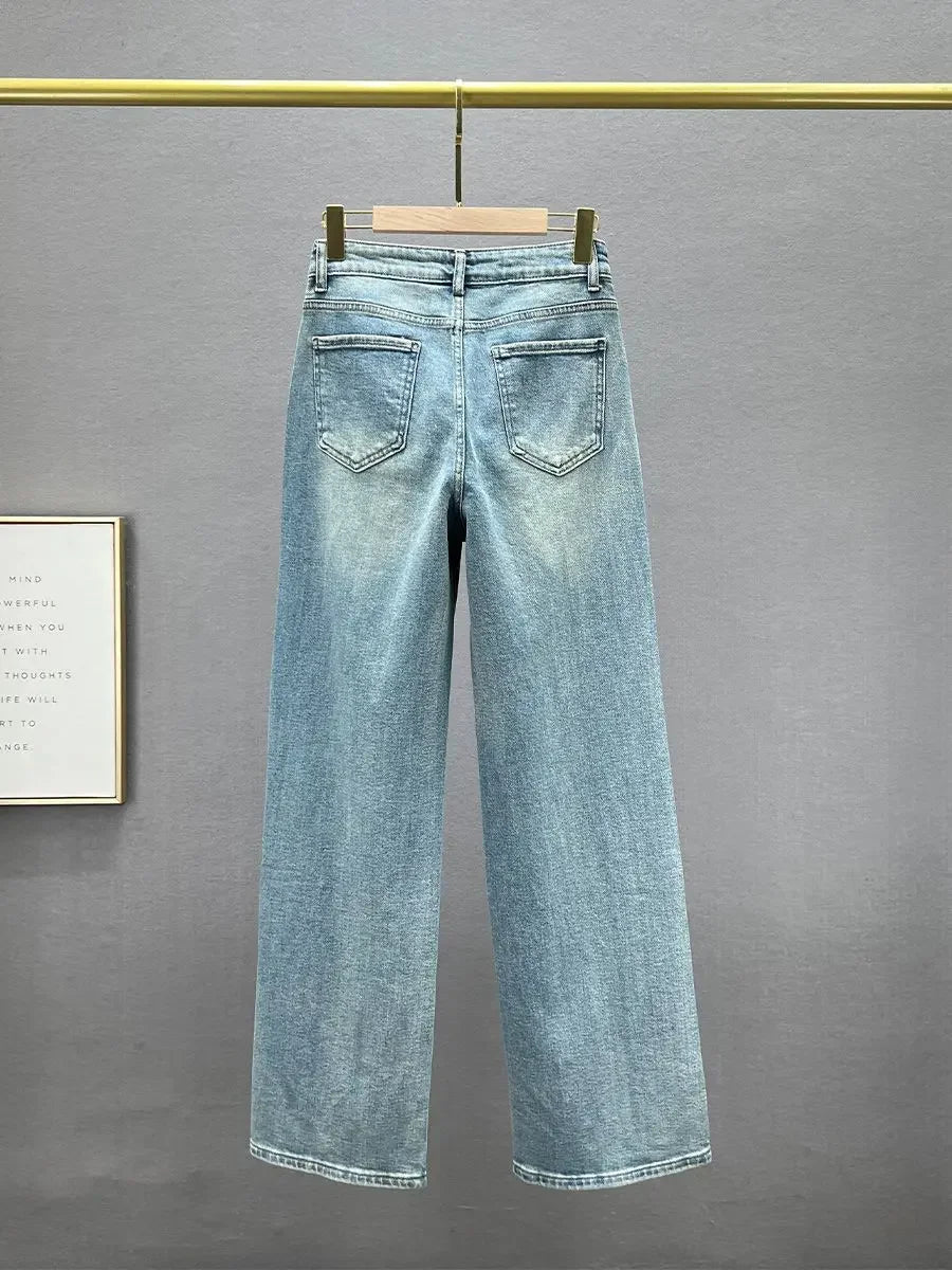 Jeans Donna Vita Alta con Ciondolo Brillante – Modello Gamba Dritta