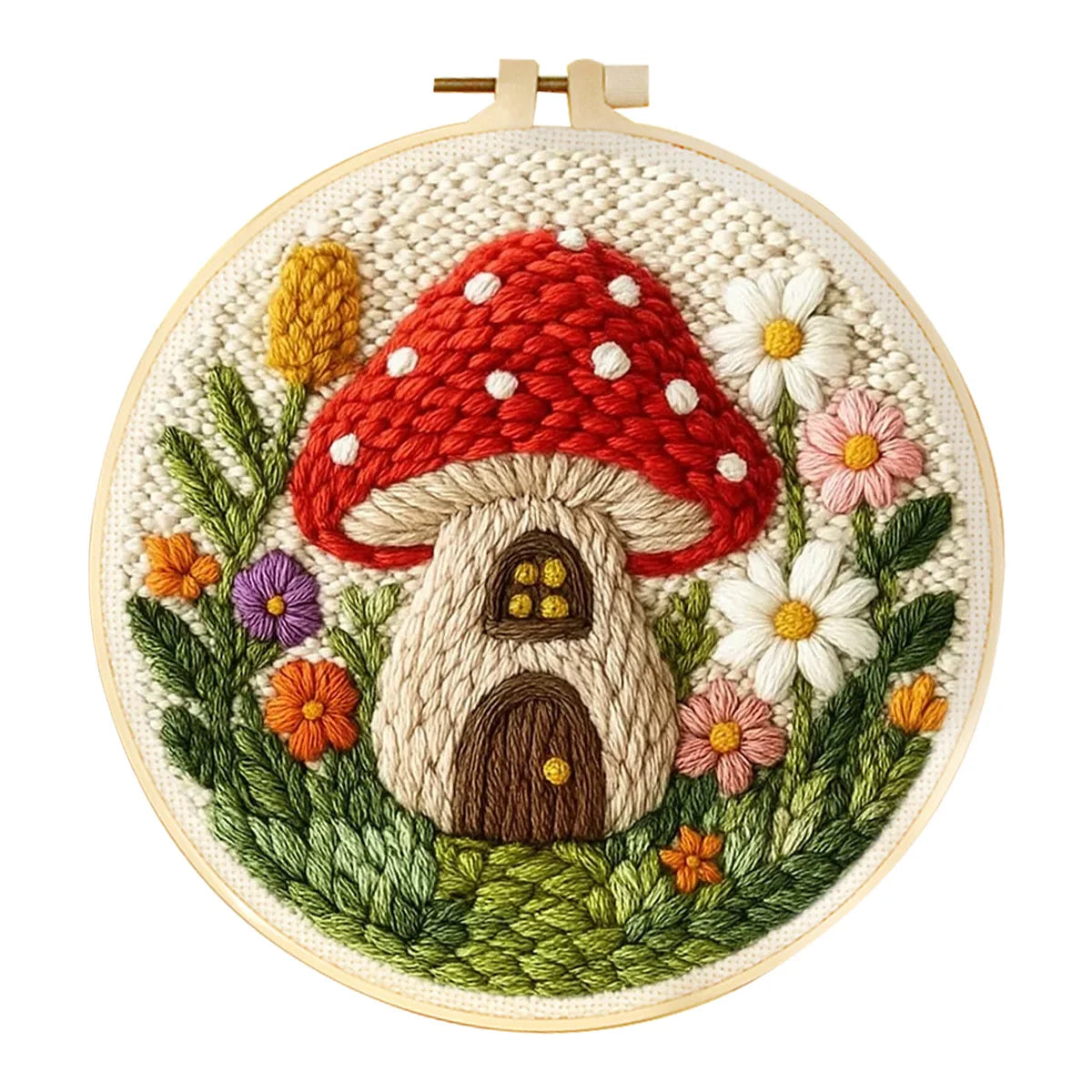 Kit Punch Needle Funghi e Fiori – Ricamo DIY Facile per Principianti