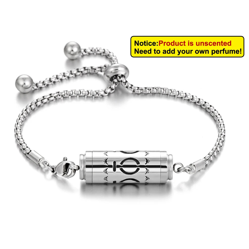 Bracciale diffusore aromaterapia argento in acciaio inox – Ciondolo profumato regolabile per oli essenziali