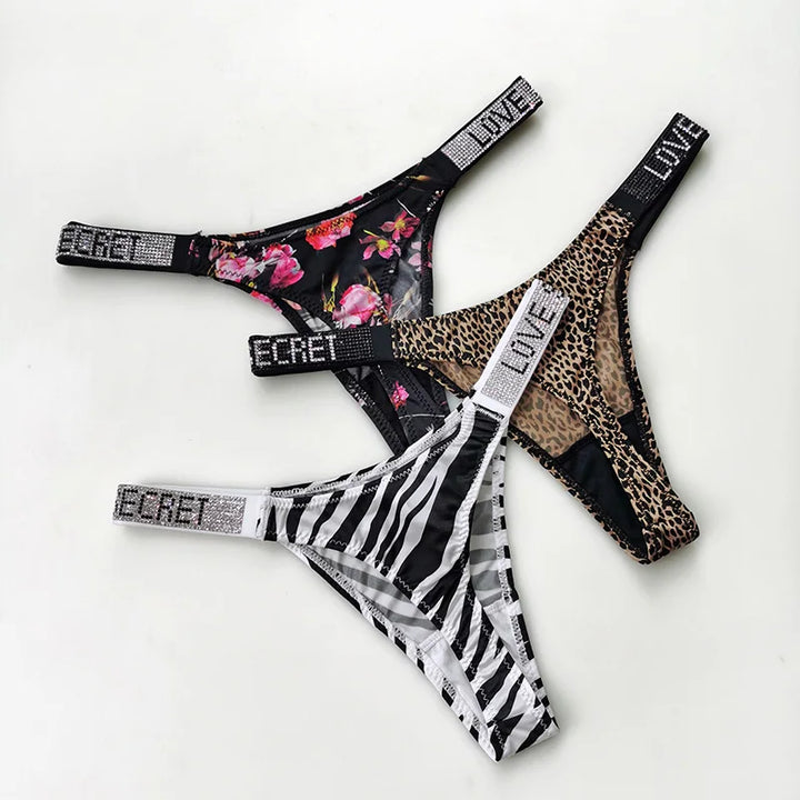 Perizoma sportivo donna con strass e scritta sexy – Intimo G-string vita alta in microfibra elasticizzata
