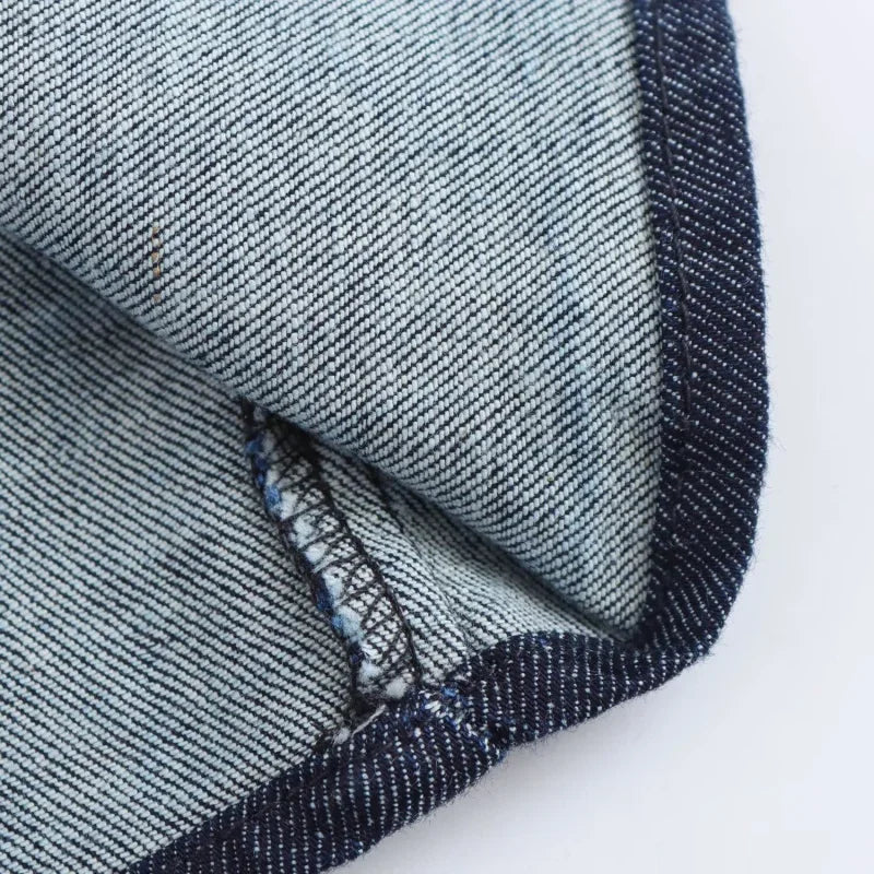 Vestito midi in denim “1975 Series” – abito donna con rever, zip laterale e vita effetto plissé