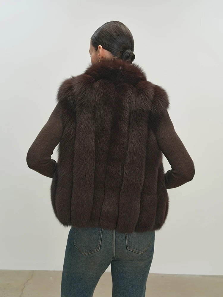 Gilet donna in pelliccia sintetica con collo alto