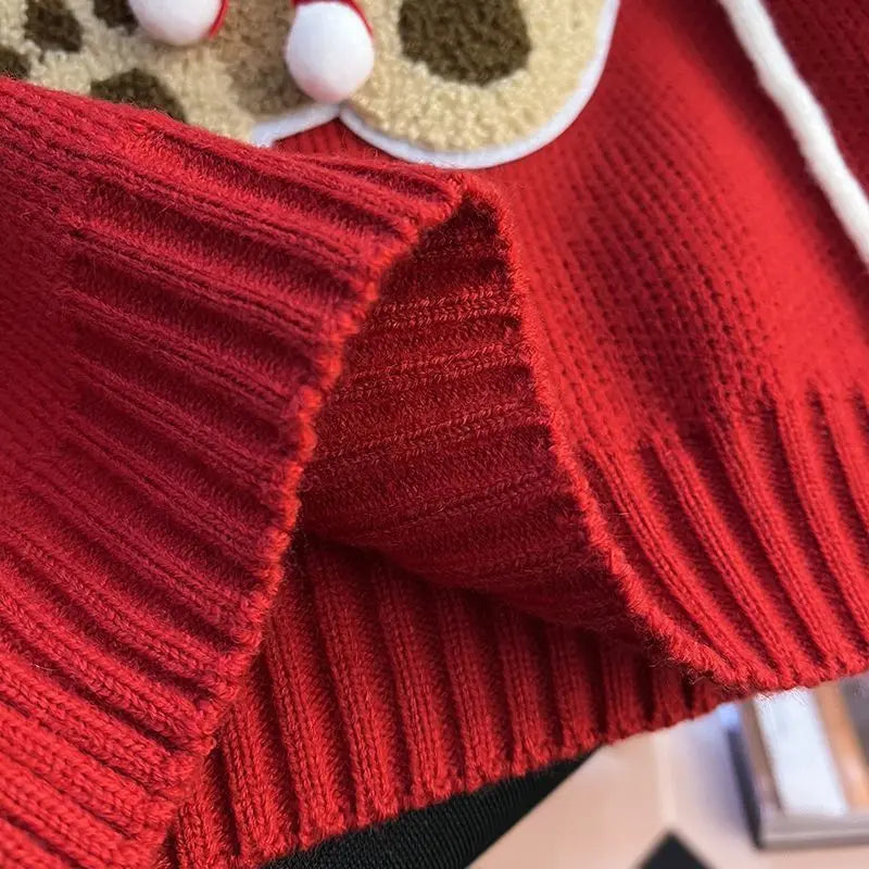 Pullover da donna – Maglione girocollo con orso, taglio loose knit autunno/inverno