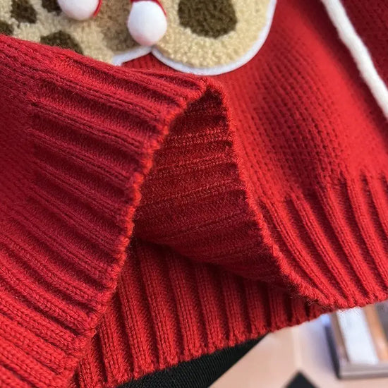 Pullover da donna – Maglione girocollo con orso, taglio loose knit autunno/inverno