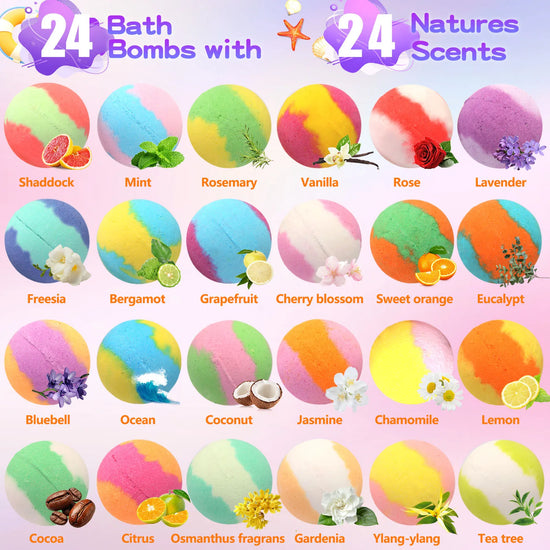 Bombe da Bagno Bambini con Sorpresa 24 Pezzi – Palline da Vasca Colorate con Giochi