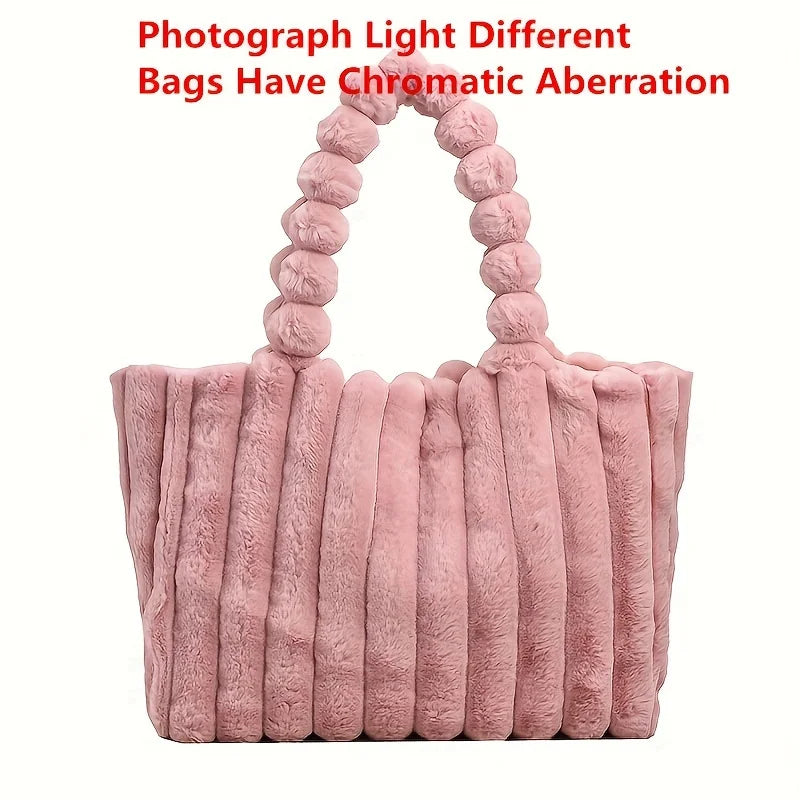 Tote bag rigata in faux fur – Borsa soffice a spalla a righe