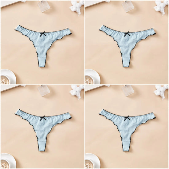 Set 4 pezzi perizomi donna in cotone – solid color, vita bassa, fascia T-back con fiocco, underwear comodo quotidiano