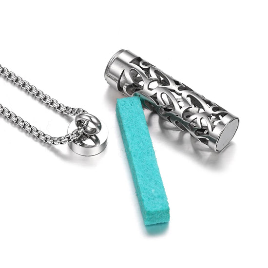 Collana diffusore profumo in acciaio – Aromaterapia wearable argento con spugnetta interna