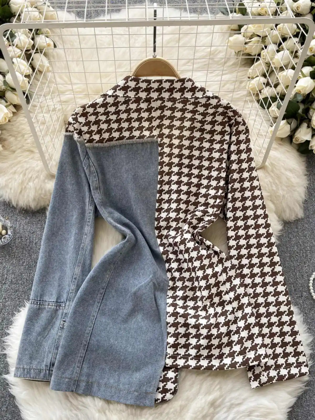 Giacca patchwork in denim con rever 2025 – blazer overshirt donna doppio bottone, vita slim, stile commuter