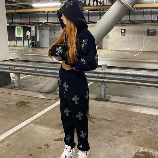 Felpa con cappuccio, zip e strass stile Y2K