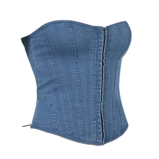 Corsetto Denim Donna Strapless – Top Y2K Modellante
