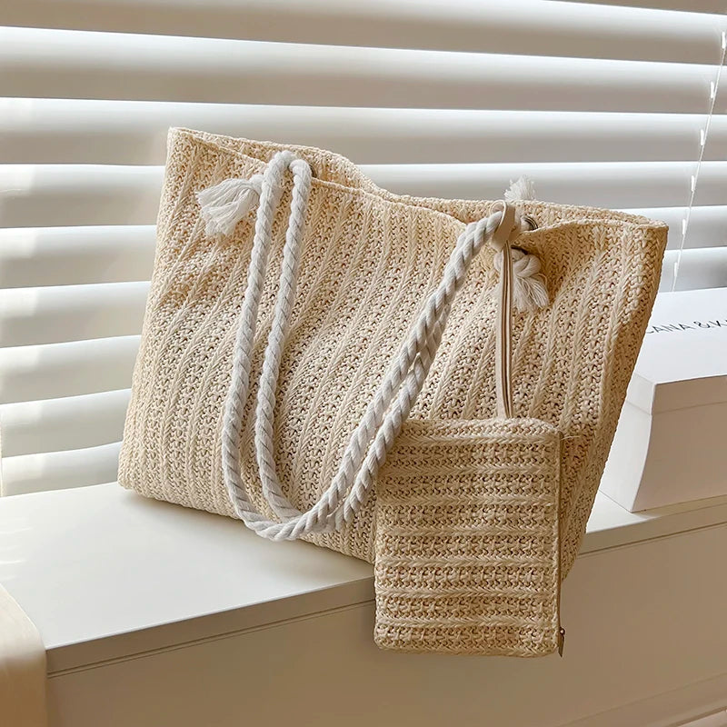 Borsa Tote Donna in Paglia Grande Capacità – Stile Boho Estivo