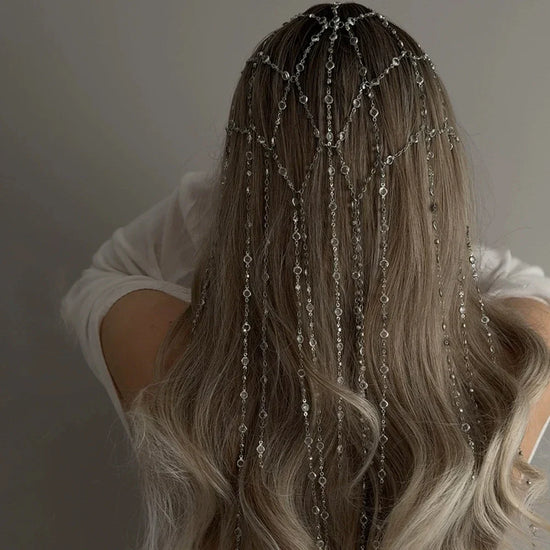 Copricapo Gioiello Donna con Strass e Frange – Oro o Argento