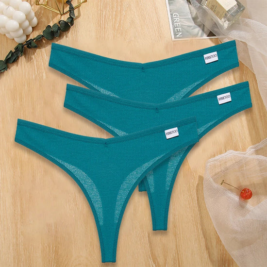 Set 3 pezzi perizomi donna G-string in cotone waffle a vita bassa – underwear sexy comfort quotidiano
