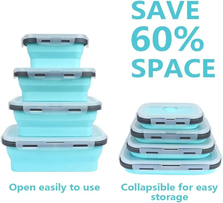 Contenitori Alimentari Pieghevoli 4 Pezzi – Set Salvaspazio in Silicone