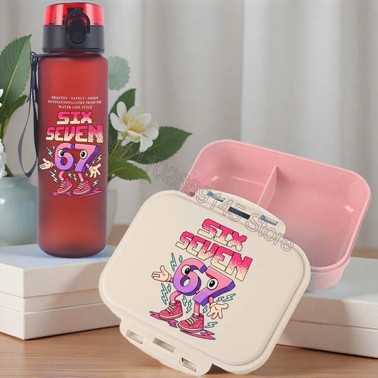 2pcs Steal A Brainrot Bento Lunch Box Water Bottle 67 Six Seven Cartoon Printed Lunch Box Boys School Supplies Children Gifts